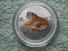 2010 Australian Silver Lunar II TIGER Colorized 1 OZ BU