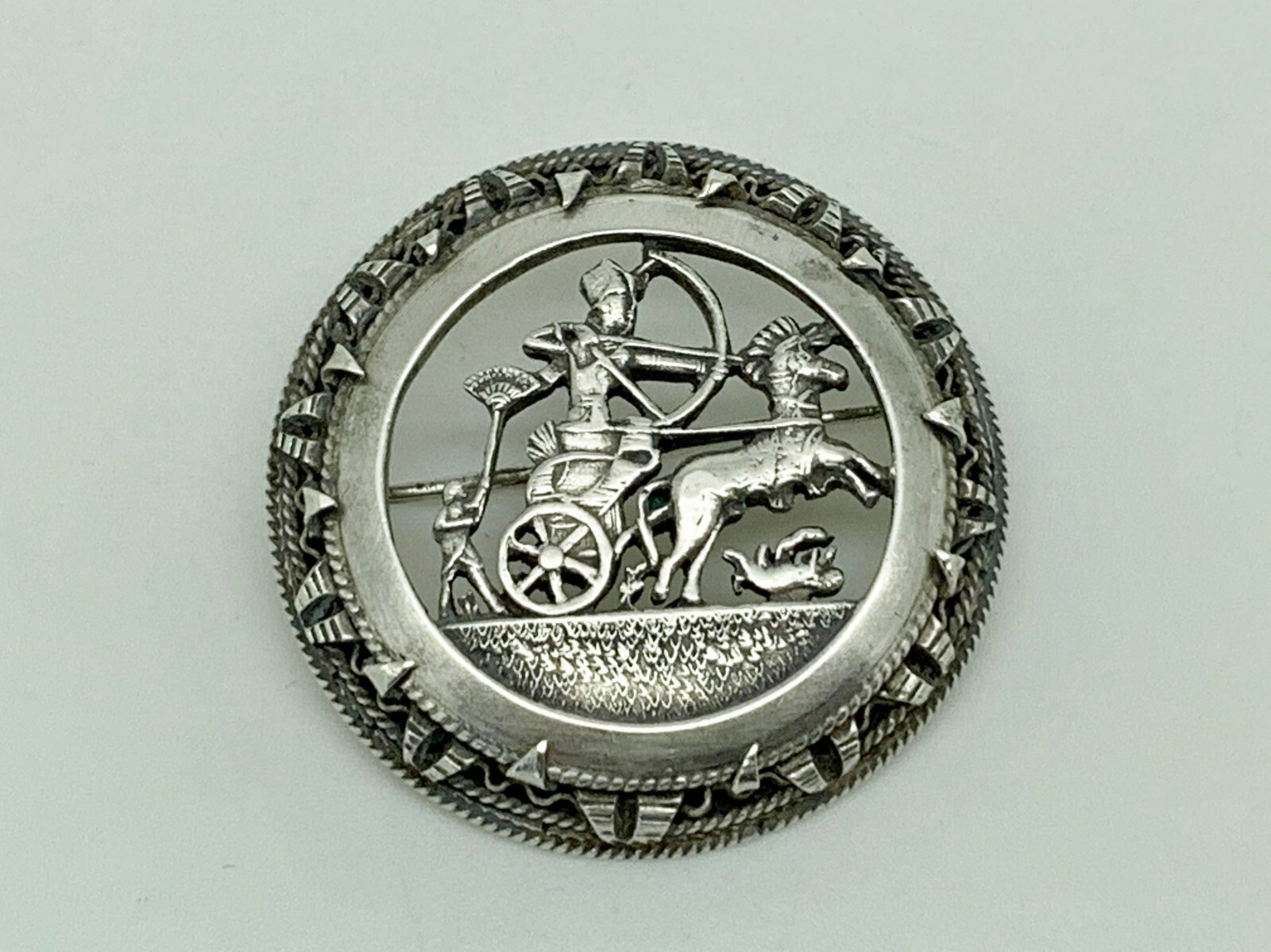 Vintage Egyptian Pharaoh Chariot Sterling Silver Statement Brooch