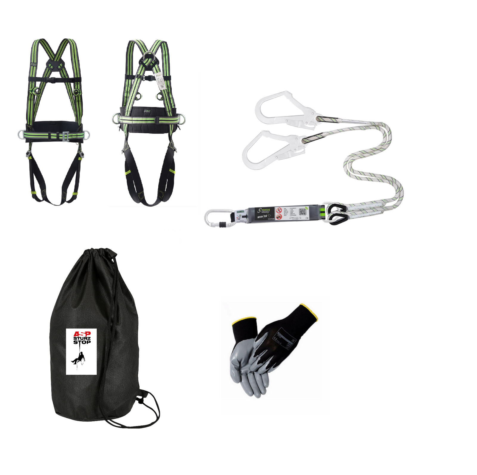 Cinturón de escalada premium + amortiguador en Y gancho doble seguro de altura + guantes