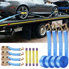 4 X Recovery Ratchet Wheel Strap Set 50MM 4 Metre 5T With Round Slings Tie Down