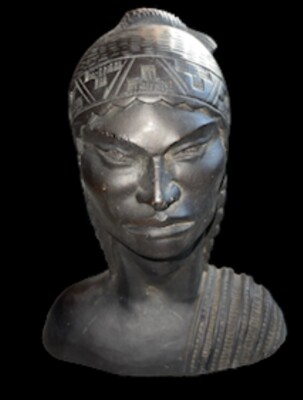 Vintage Peruvian INCA Warrior Sculpture Bust  Rare Heavy Ornate 8  As Is