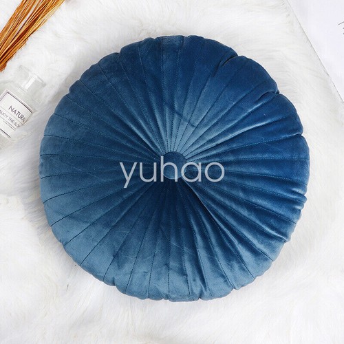 Pumpkin Velvet Round Pleated Sofa Cushion Soft Couch Pillow Pad Room Home Decor - Picture 8 of 18