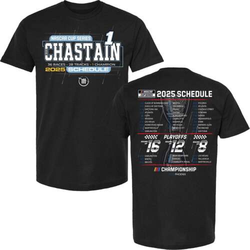 Ross Chastain 2025 NASCAR Cup Series Schedule T-Shirt Black - Sale