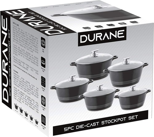 SQ Professional Durane 5pc Black Die Cast Non Stick Induction Stockpot Set - Picture 4 of 4