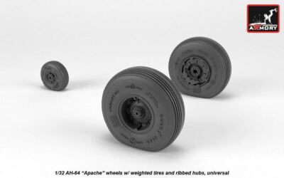 Armory AW32312 - 1/32 - 1/32 AH-64 Apache wheels w/ weighted tires, ribbed hubs