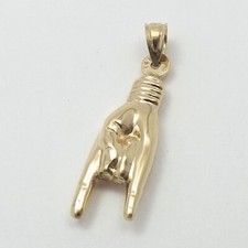 Ciondolo Charm Oro 14K Figa Italiana Mano Malocchio Roccia Su Grande Nuovo