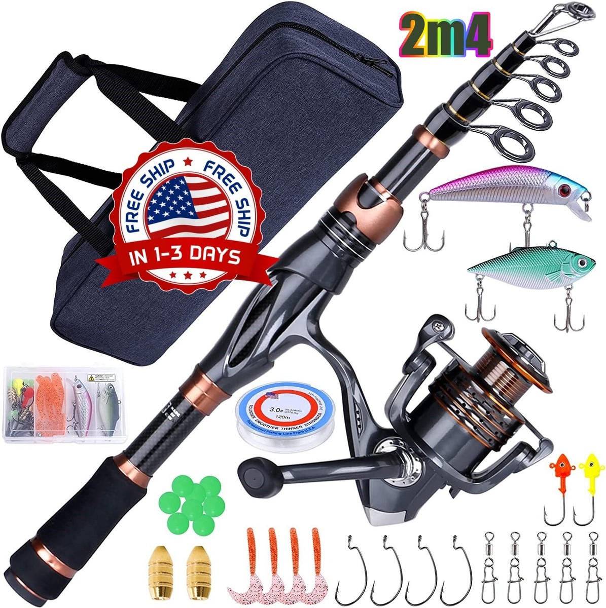 Caña De Pescar Kit De Pesca Para Niños - Caña Telescópica 1.5m Con