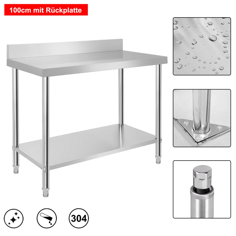 YUENFONG Edelstahltisch 100cm Aufkantung Gastro Tisch Arbeitstisch Küchentisch Edelstahl
