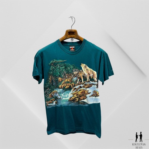 T-shirt loup mode vintage années 90 nature tee enveloppant point unique loups USA M Arizon
