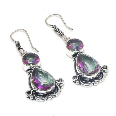 Mint Tourmaline Gemstone Handmade 925 Sterling silver Earring Size 1.95''
