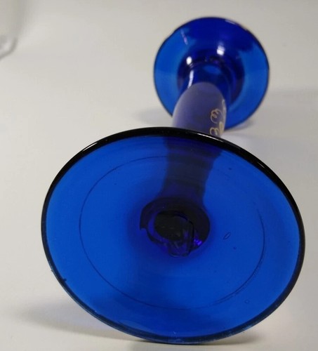 Cobalt Blue Vase Bohemian Czech Hand Blown & Painted gold floral design READ - Picture 11 of 13