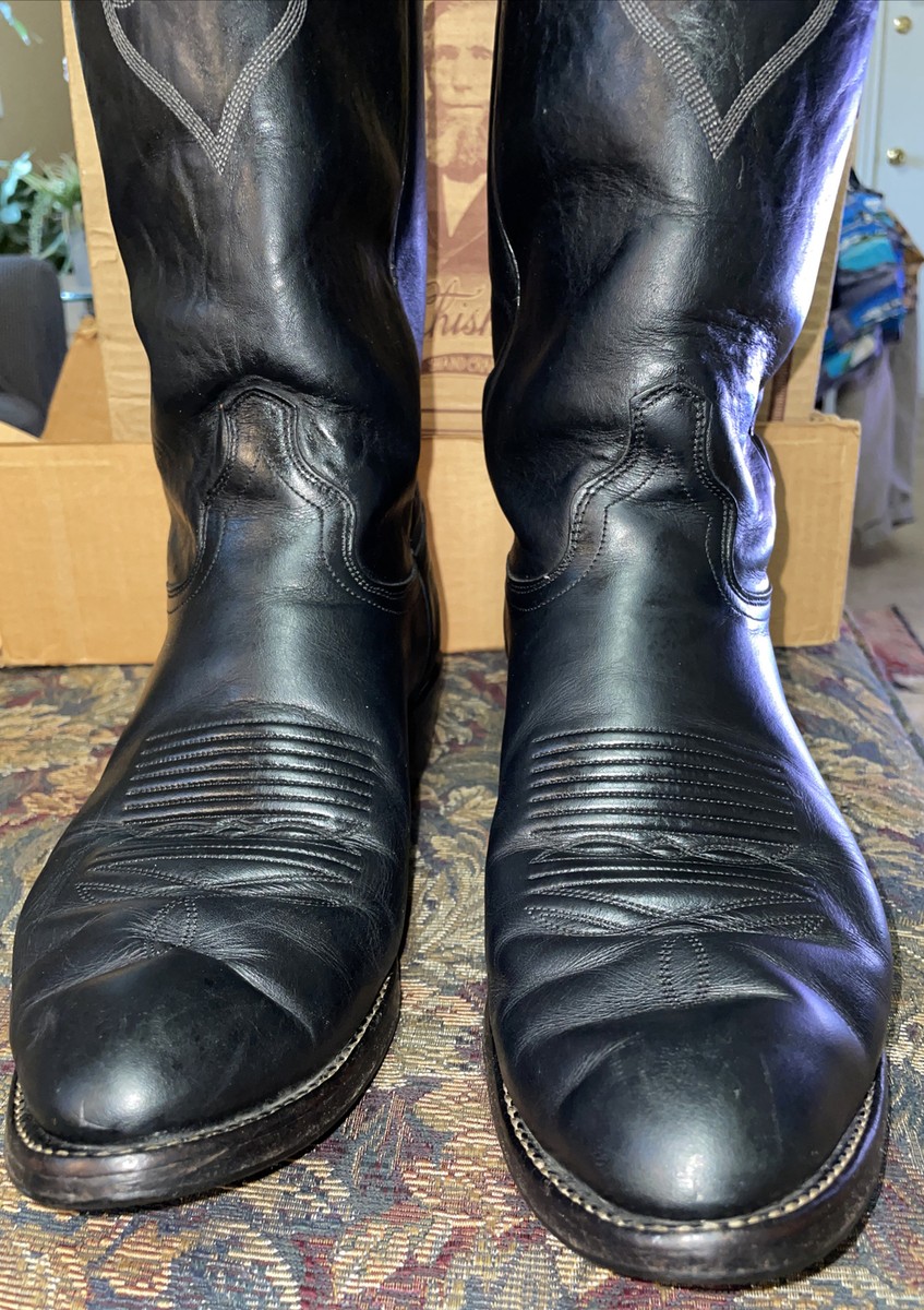 Vtg J. CHISHOLM Mens Size 10.5D #900 Black Leather Cowboy  display picture 2