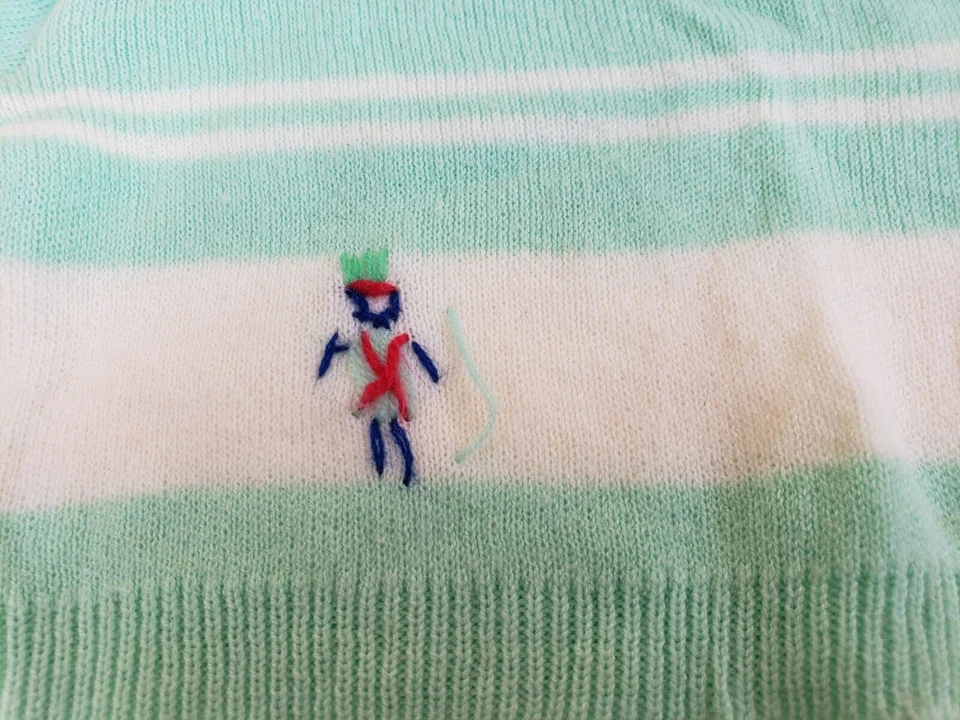 Conjunto tejido vintage Love hilado bebé 2 piezas 0-3 meses verde menta bordado Foto 4 de 4