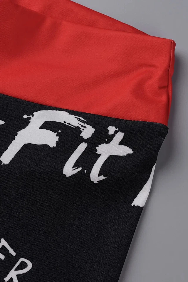 Leggings elásticos de entrenamiento ajustados con estampado de letras de fitness para mujer Foto 3 de 4