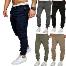 ON SALE!! Mens Casual Joggers Pants Sweatpants Cargo Combat Loose Sports Trouser