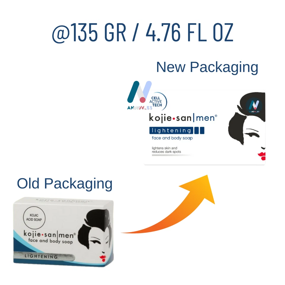 Jabón corporal aclarador facial ácido kójico manchas oscuras poros hidratados 2x 135 g KOJIE SAN MEN Foto 4 de 4