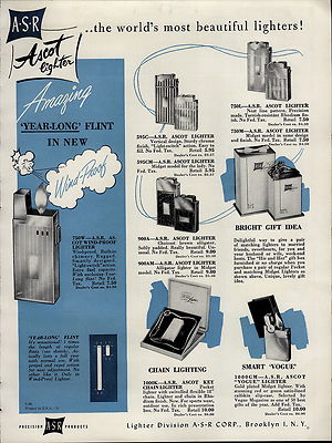 ascot cigarettes 1951 PAPER AD 2 Sided Ascot Cigarette Lighters Midget Table Pocket Leather