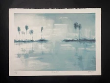 KELVIN LOPEZ Serigraphy Cuban Art seascape. Artisan workshop Rene Portocarrero