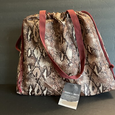 Macys Tote Bag Brown Black Animal Print Nylon Lightweight Drawstring Tote  Bag B