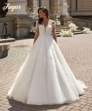 Long Sleeve Wedding Dress Lace Applique 2025 Button A-Line O-Neck With Belt