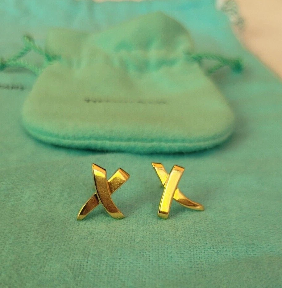 18 KT Gold Tiffany Paloma Picasso Graffiti X Stud Earrings 197420R