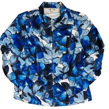 Spanner Blue Floral Lightweight Zip Up Long Sleeve Casual Career Jacket Size 12