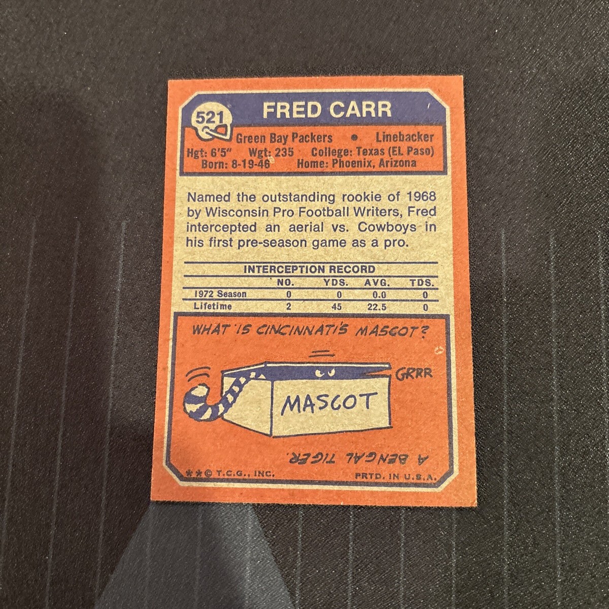 1973 Topps Fred Carr Rookie Green Bay Packers Football Card #521