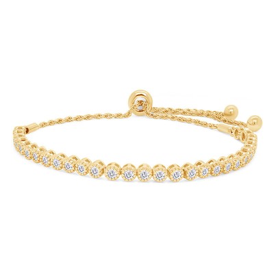 1 CT Lab Created Moissanite Milgrain Adjustable Bolo Bracelet 14K YG Plated 925
