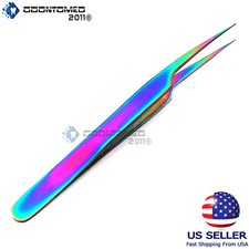 Straight Ultra Precise Extra Fine Point Tweezers Eyelash Extension Rainbow Color