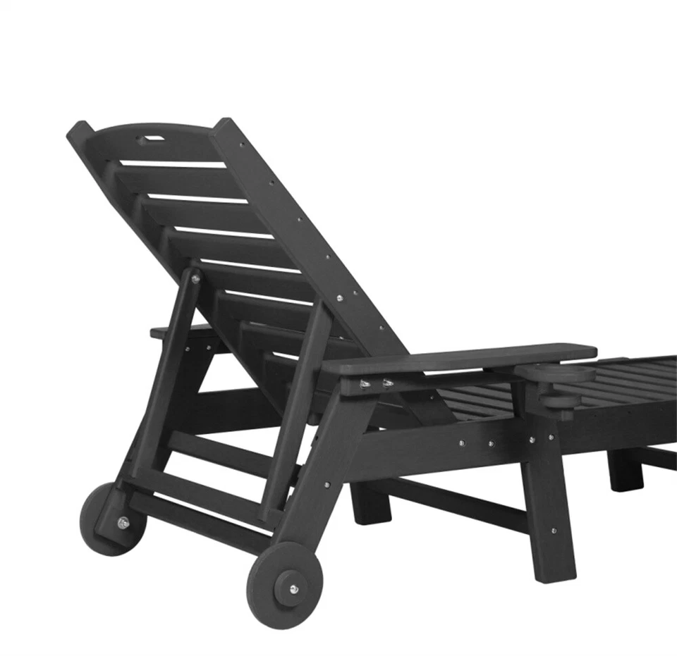 Wood Outdoor Folding Chaise Lounge Chair Beach Poolside Recliner Sunbed Wooden - Image 4 of 4