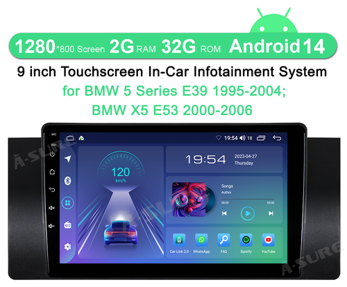 9 '' Android 14 2+32GB Stereo Apple CarPlay Sat Nav GPS Radio For BMW E39 X5 E53 - Picture 2 of 12