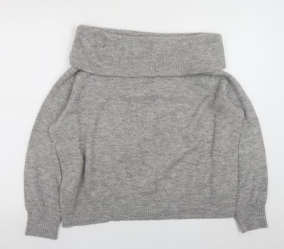H&M Damen Strickpullover grau Wasserfallausschnitt Langarm Größe M