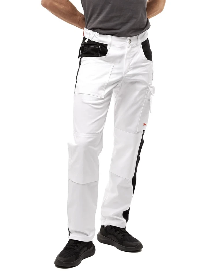 Pantalon de Travail Homme Peintre Stretch Plaquiste Blanc avec Poches pour Ge... - Photo 2/4