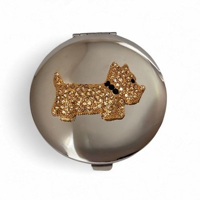 West Highland Terrier Westie Rhinestone Silver Tone Mirror Compact Gold Accent