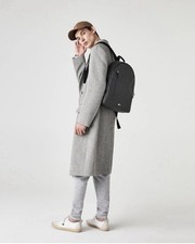 Lacoste Mens Leather Flat Backpack, Noir, One Size FREE SHIPPING