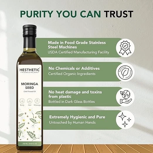 HESTHETIC Premium Organic Virgin Cold Pressed Moringa Seed Oil, 100ML, 100% Pure - Image 4 of 4