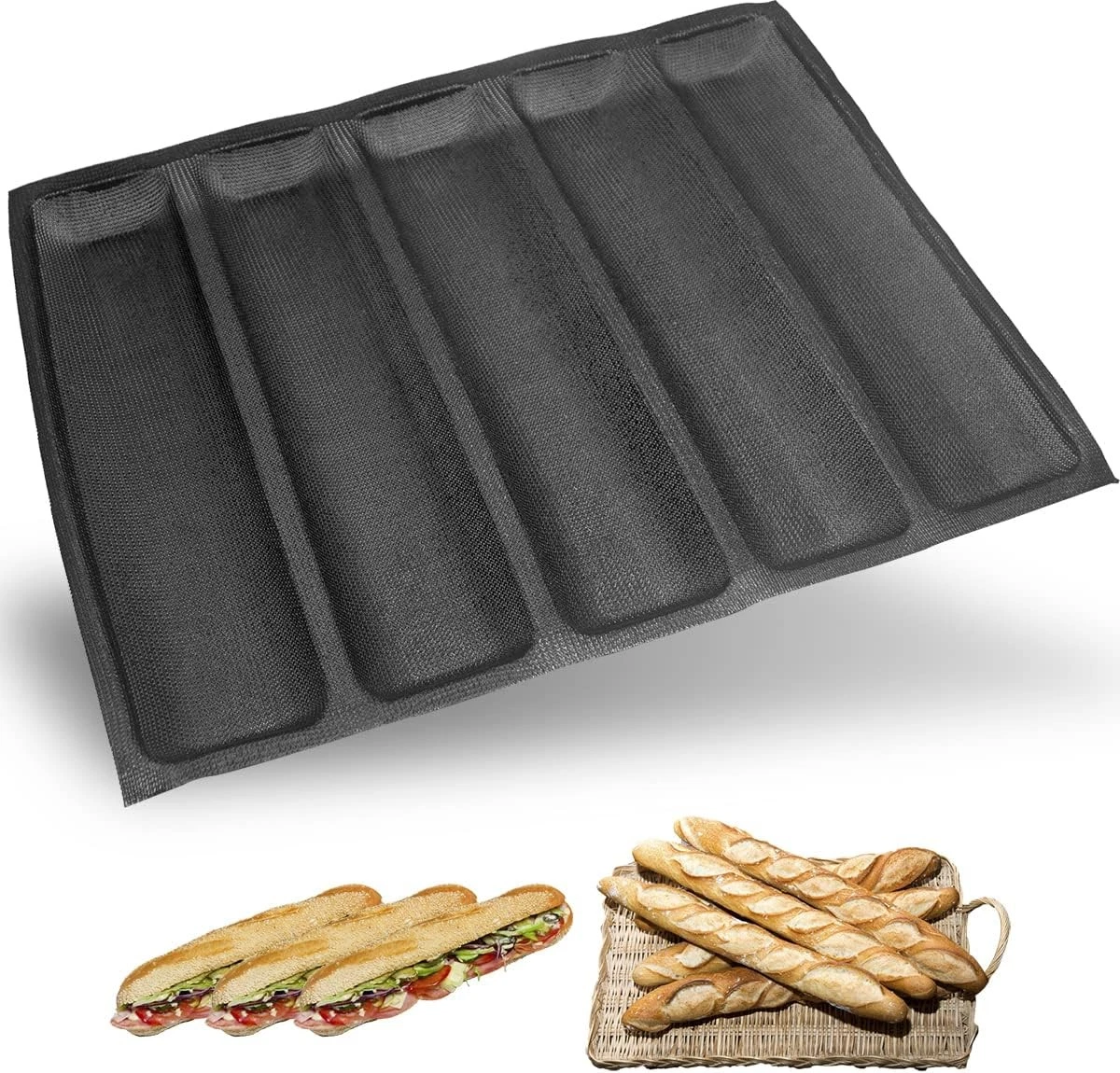 Masteymoh 5-Cavity French Bread Baking Pan Non-Stick BPA Free