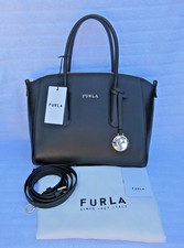 NWT FURLA Black Tessa Small Medium Pebble Lea...
