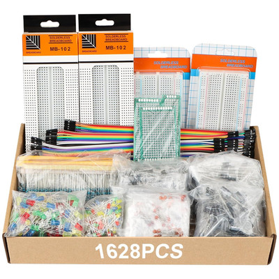 Electronic Component Kit, 1628 Pcs DIY Electronics Kit with LED Diodes, Diodes,