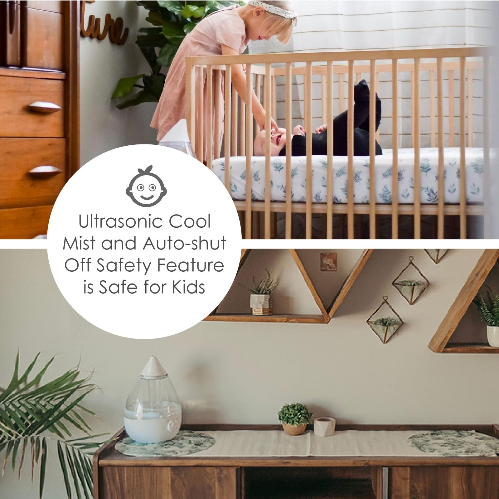 Crane White Teardrop Cool Mist Humidifier, 1 Gal Ultrasonic Auto Shut-Off