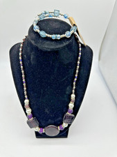 Handmade Purple Necklace Lobster Clasp Glass/ Acrylic Beads Blue Bracelet