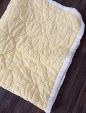 Vintage Yellow  White Gingham Checked Ruffle Edges Nursery Baby Quilt 42  x32  