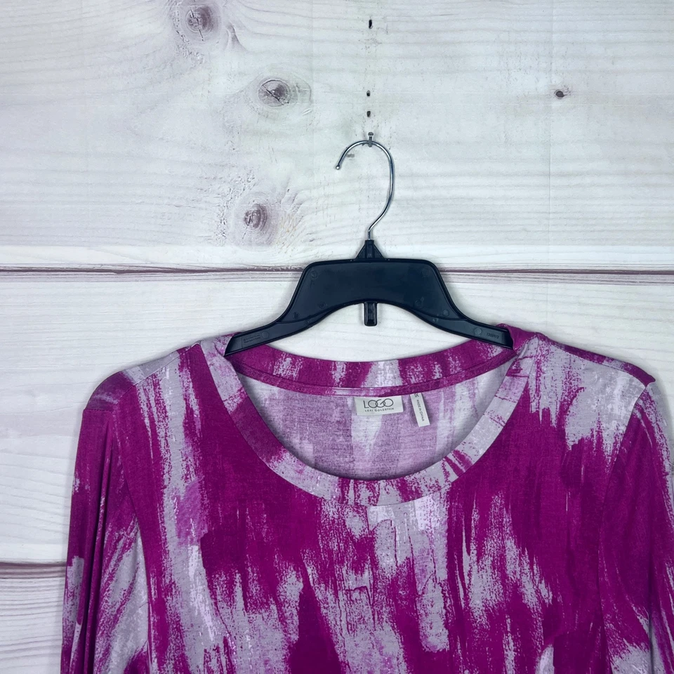 LOGO By Lori Goldstein Top Mujer 1X Rosa Estampado Camiseta Manga Larga Bolsillos Foto 2 de 4