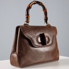 Gucci Borsa Vintage Pelle Marrone Manico in Bambù Italia Anni 50-60 Originale