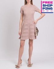 RRP €3730 VALENTINO Mini Flare Dress Size L Openwork Crew Neck Made in Italy 