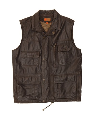 HELIUM Mens Leather Gilet UK 38 Medium Brown Leather CH09