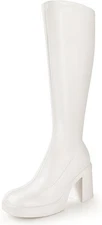 Ankis Knee High Boots Platform for Women Chunky Heel Side 8, Beige Pu 