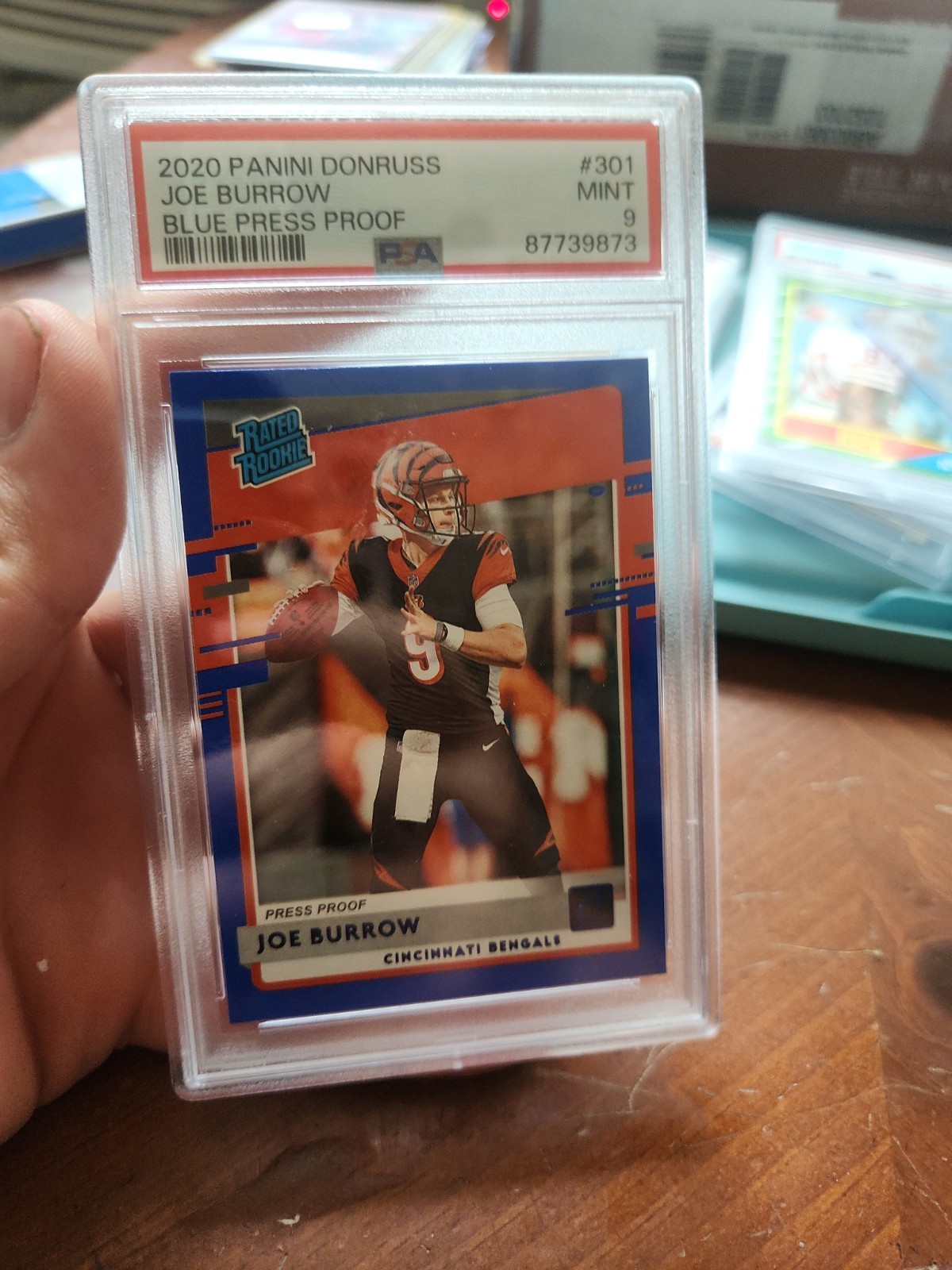 2020 Panini Donruss Rated Rookie Joe Burrow #301 Press Proof Blue (RC) PSA 9