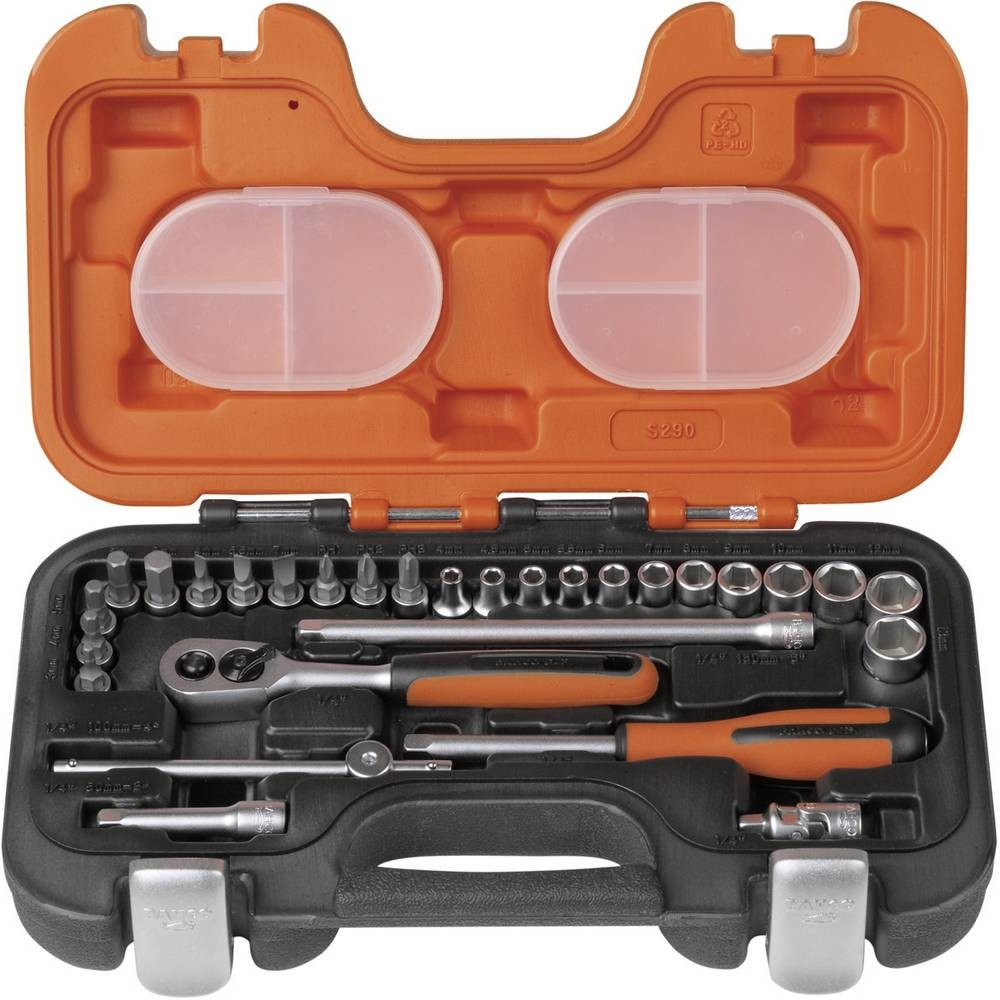 Bahco S290 Coffret de clés à douille 1/4 pouce avec 29 pièces pour serrage précis
