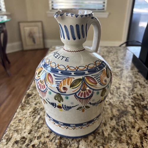 De La Cal Barreira Puente Olive Oil Pitcher Hand Painted Spain Sangria 8”